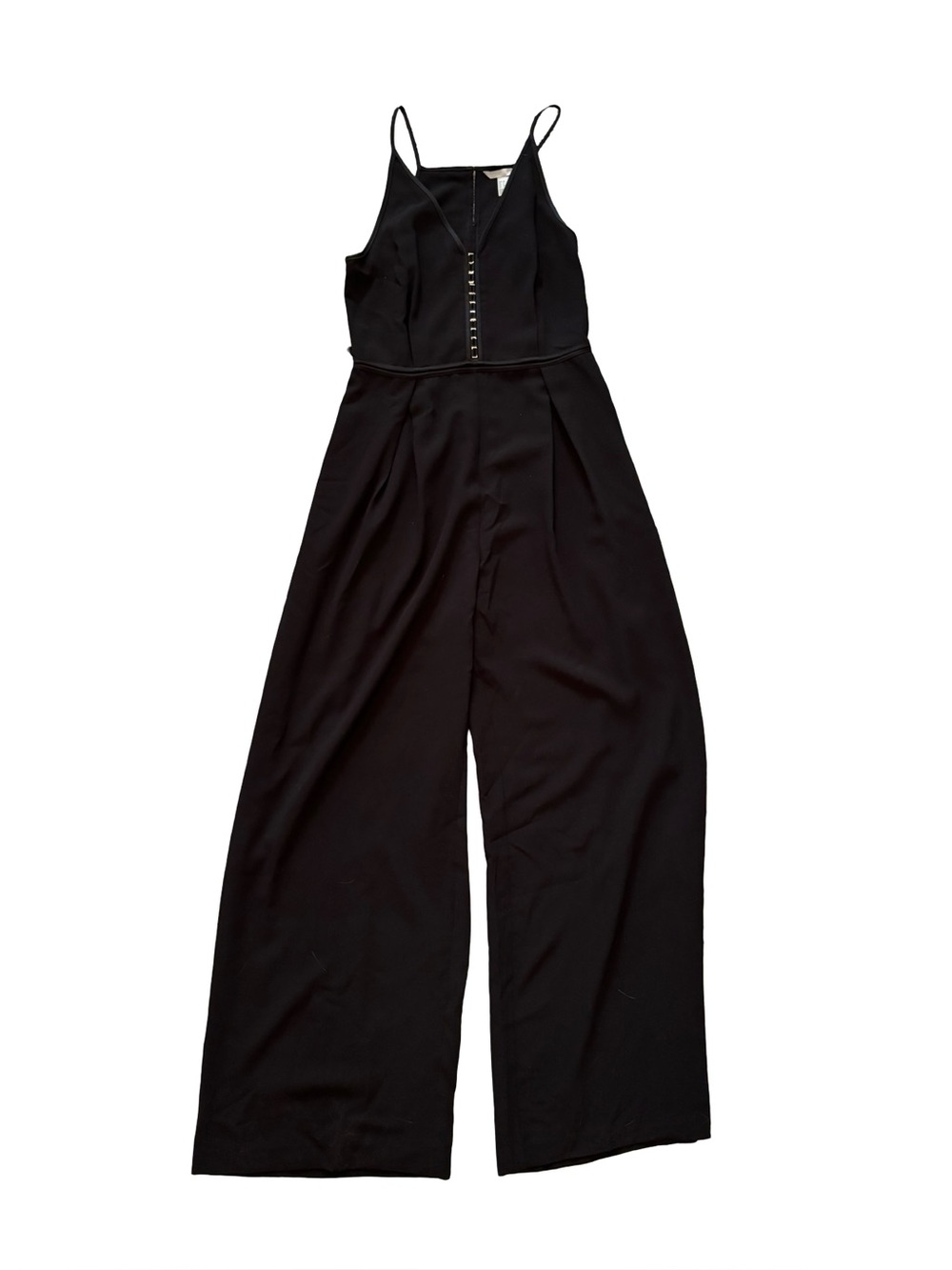 H&M Black Jumpsuit Gold Hook Front Wide Leg Size 8